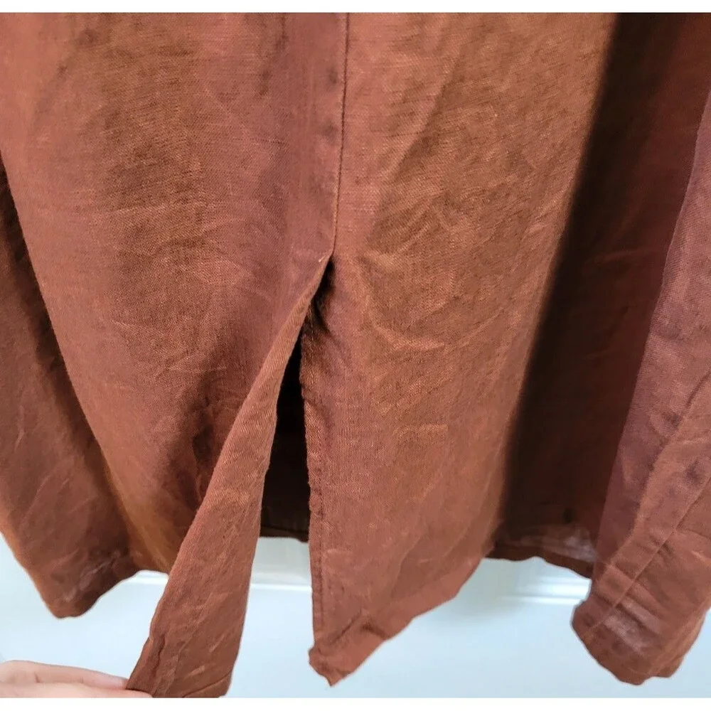 Quince 100% European Linen Scoop Neck Midi Dress Size S Chocolate Brown - Picture 9 of 9